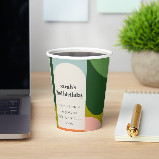 Colourful Bright Groovy Retro Arch Any Age Birthda Paper Cups (Insitu)