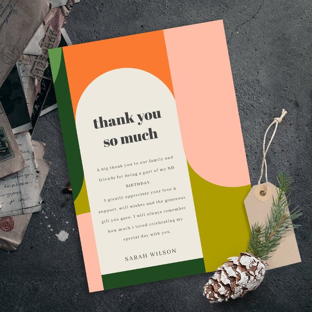 Colourful Bright Groovy Retro Arch Any Age Birthda Thank You Card (Creator Uploaded)