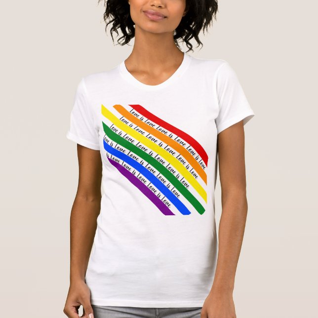 Colourful Bright Happy Rainbow Stripes Diagonal T-Shirt (Front)