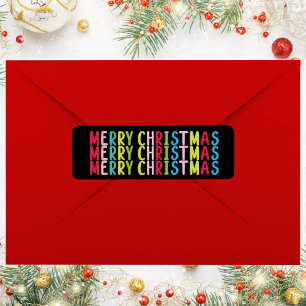 Colourful Bright Merry Christmas Black Background