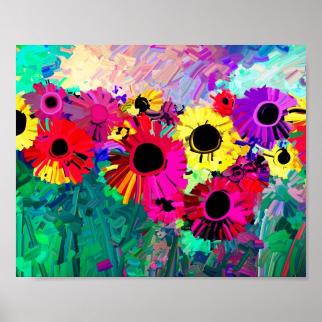 colourful bright modern flower art home wall decor (Front)