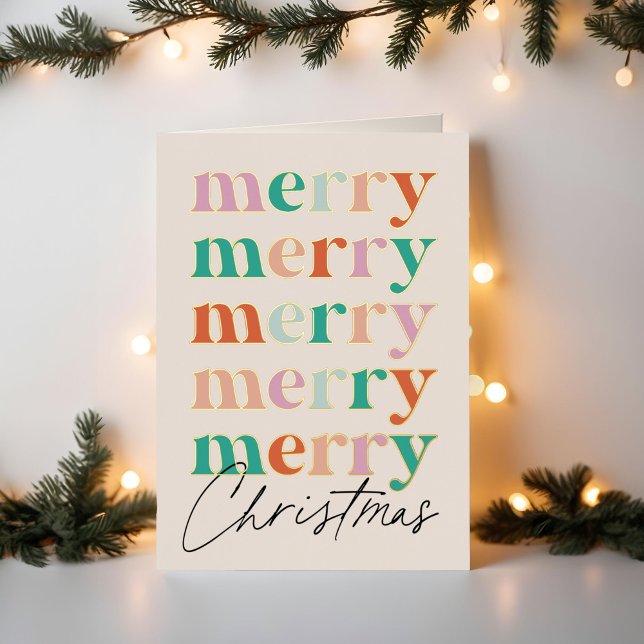 Colourful Bright Modern Merry Christmas Foil Holiday Card (colorful, bright, modern Merry Christmas card with trendy typography.)
