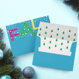 Colourful Bright Neon Fa La La Christmas Tree Blue Envelope