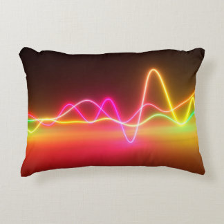 Colourful bright neon glowing graphic equalizer. M Accent Pillow
