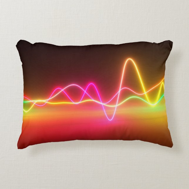 Colourful bright neon glowing graphic equalizer. M Accent Pillow (Front)