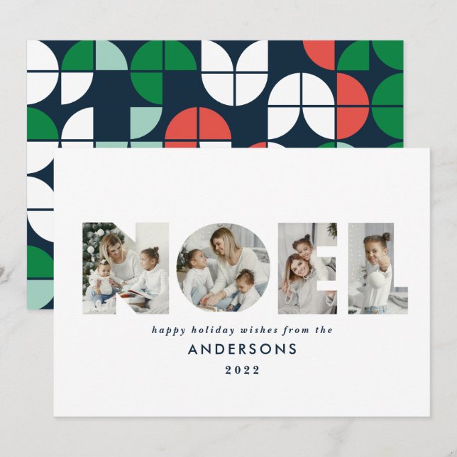 Colourful bright Noel Christmas geometric 4 photo  Holiday Card (Front/Back)