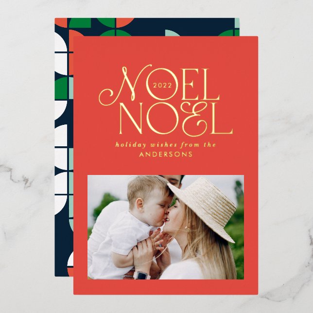 Colourful bright Noel Christmas geometric photo Foil Holiday Card (Front/Back)