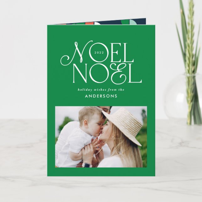 Colourful bright Noel Christmas geometric photo Ho Holiday Card (Front)