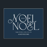 Colourful bright Noel Christmas geometric script   Holiday Postcard<br><div class="desc">Colourful bright fun Noel Christmas geometric typography script holiday design. Red,  green,  navy blue and pink colorway.</div>