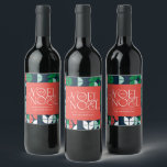 Colourful bright Noel Christmas geometric script W Wine Label<br><div class="desc">Colourful bright fun Noel Christmas geometric typography script holiday design. Red,  green,  navy blue and pink colorway.</div>