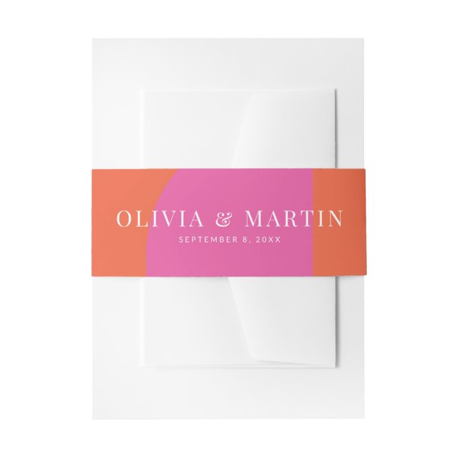 Colourful Bright Orange and Pink Wedding Invitation Belly Band (Front Example)