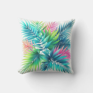 Colourful Bright Palm Leaves Pink Teal Blue Green Throw Pillow