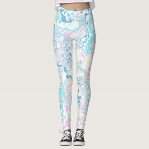 Colourful Bright Pastel Groovy Boho Abstract Marbl Leggings