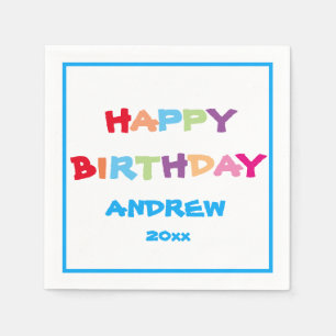 Colourful Bright Personalized Happy Birthday Paper Napkin