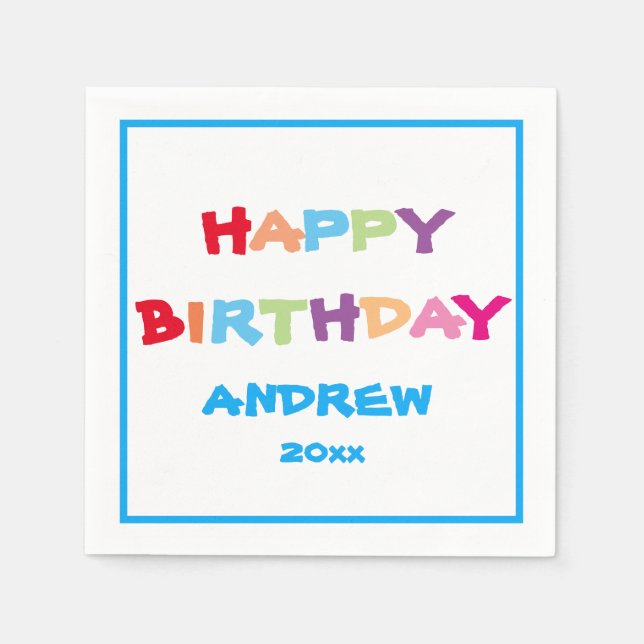Colourful Bright Personalized Happy Birthday Paper Napkin (Front)