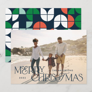 Colourful bright photo Christmas geometric script  Holiday Card