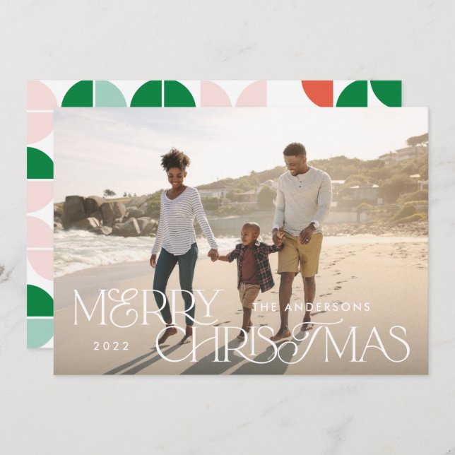 Colourful bright photo Christmas geometric script  Holiday Card (Front/Back)