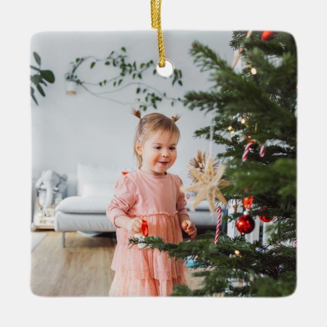 Colourful Bright Photo Merry Christmas  Ceramic Ornament (Front)