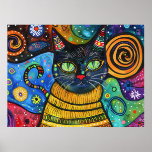 Colourful Bright Psychedelic Cat Wall Print Poster