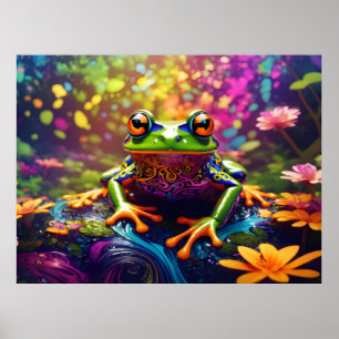 Colourful Bright Psychedelic Frog Wall Print Poste