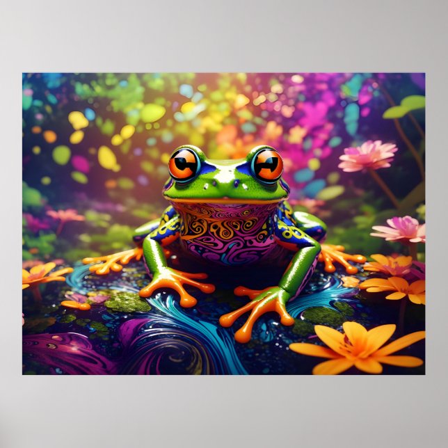 Colourful Bright Psychedelic Frog Wall Print Poste (Front)