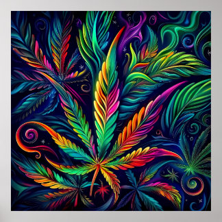 Colourful Bright Psychedelic Weed Wall Print 