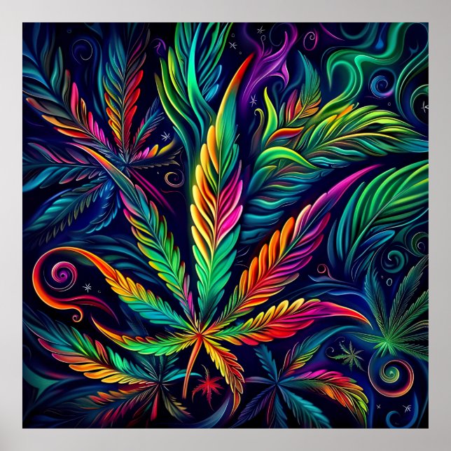 Colourful Bright Psychedelic Weed Wall Print  (Front)