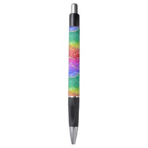 Colourful Bright Rainbow Glitter Gold Agate Pen