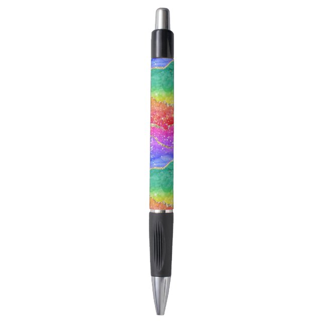 Colourful Bright Rainbow Glitter Gold Agate Pen (Front Vertical)