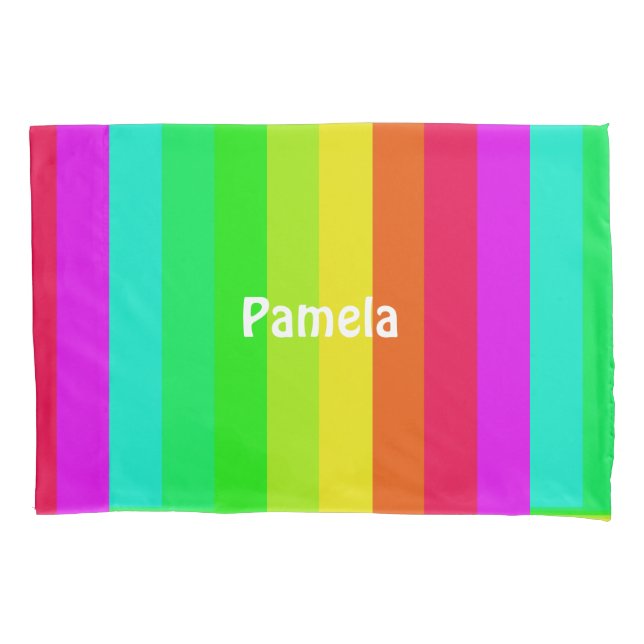 Colourful bright rainbow lines pillowcase (Front)