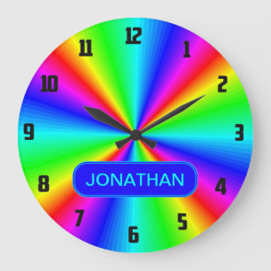 Colourful Bright Rainbow Personalize .. Large Clock