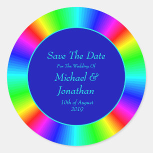 Colourful Bright Rainbow Wedding Save The Date Classic Round Sticker