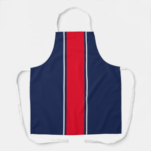 Colourful Bright Red White Navy Blue Racing Stripe Apron