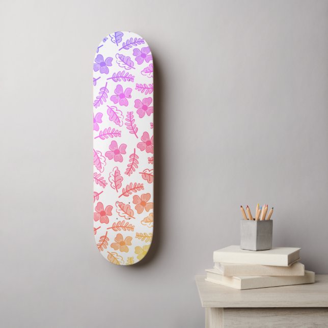 Colourful Bright Retro Flower Leaf Art Skateboard (Wall Art)