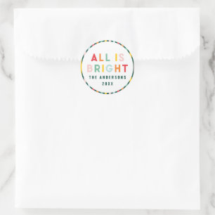 Colourful bright stripe christmas fun classic round sticker
