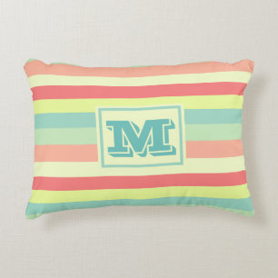 Colourful Bright Stripes Modern Monogram Accent Pillow