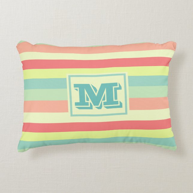 Colourful Bright Stripes Modern Monogram Accent Pillow (Front)