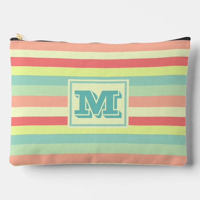 Colourful Bright Stripes Modern Monogram Accessory Pouch (Front)