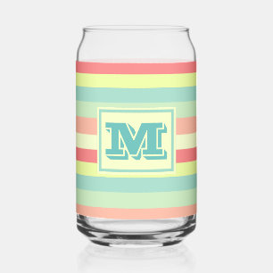 Colourful Bright Stripes Modern Monogram Can Glass