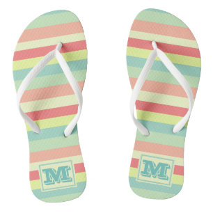 Colourful Bright Stripes Modern Monogram Flip Flops