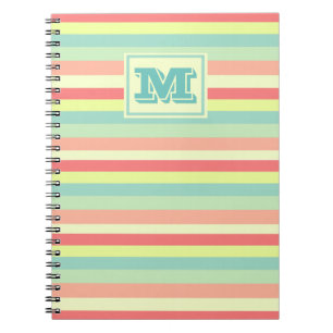 Colourful Bright Stripes Modern Monogram Notebook