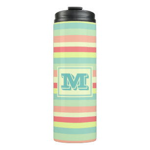 Colourful Bright Stripes Modern Monogram Thermal Tumbler