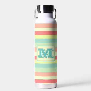 Colourful Bright Stripes Modern Monogram Water Bottle