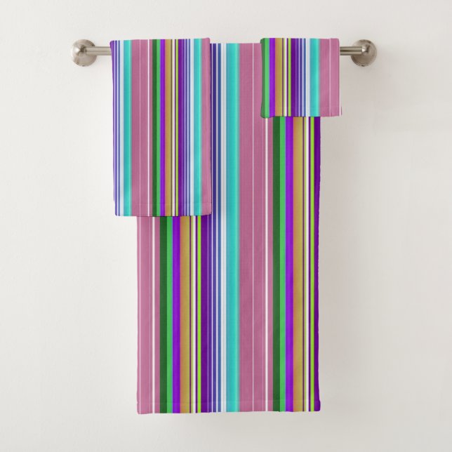 Colourful Bright Vertical Stripe Pattern Bath Towel Set (Insitu)