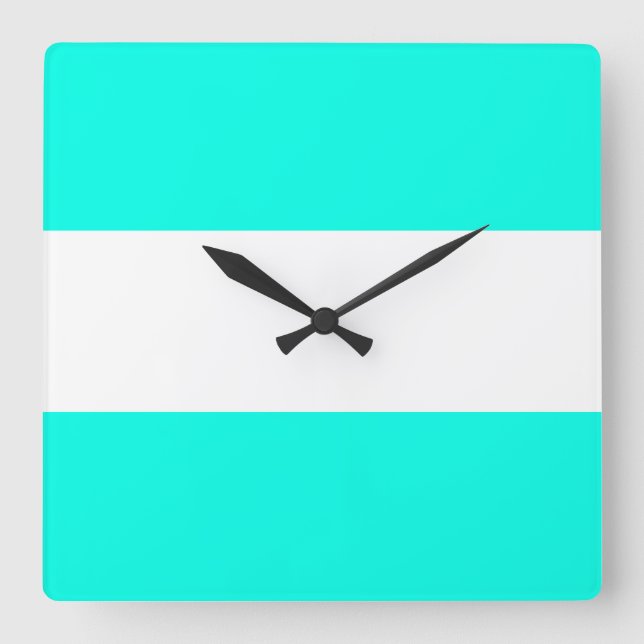 Colourful Bright Wide Aqua White Nautical Stripes Square Wall Clock (Front)