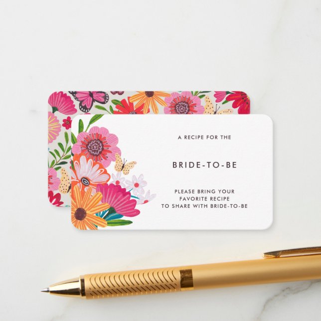 Colourful Bright Wildflower Bridal Share A Recipe Enclosure Card (Front/Back In Situ)
