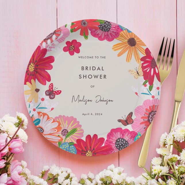 Colourful Bright Wildflower Bridal Shower Paper Plate (Colorful Bright Wildflower Bridal Shower Paper Plates)
