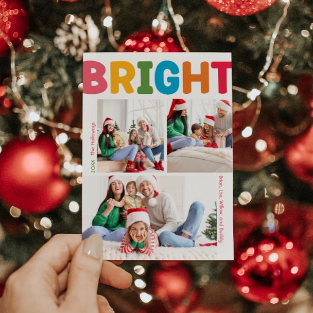 Colourful Bright Year In Review Vertical 3 Photo Holiday Postcard (Creator Uploaded)