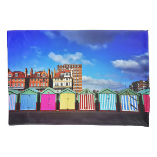 Colourful Brighton and Hove Summer Beach Huts Pillowcase