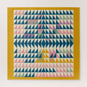 Colourful Brights Painted Geometric Shapes in Teal Jigsaw Puzzle